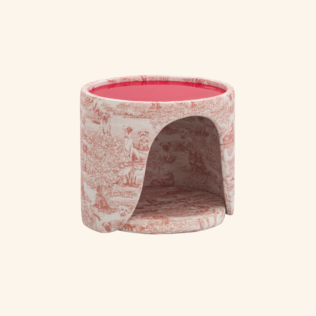 Pouf niche Bonnie sans coussin, toile de Jouy rouge
