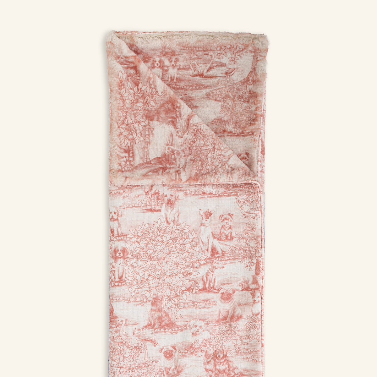 Plaid Bonnie plié en long, toile de Jouy rouge#Couleur_Rouge