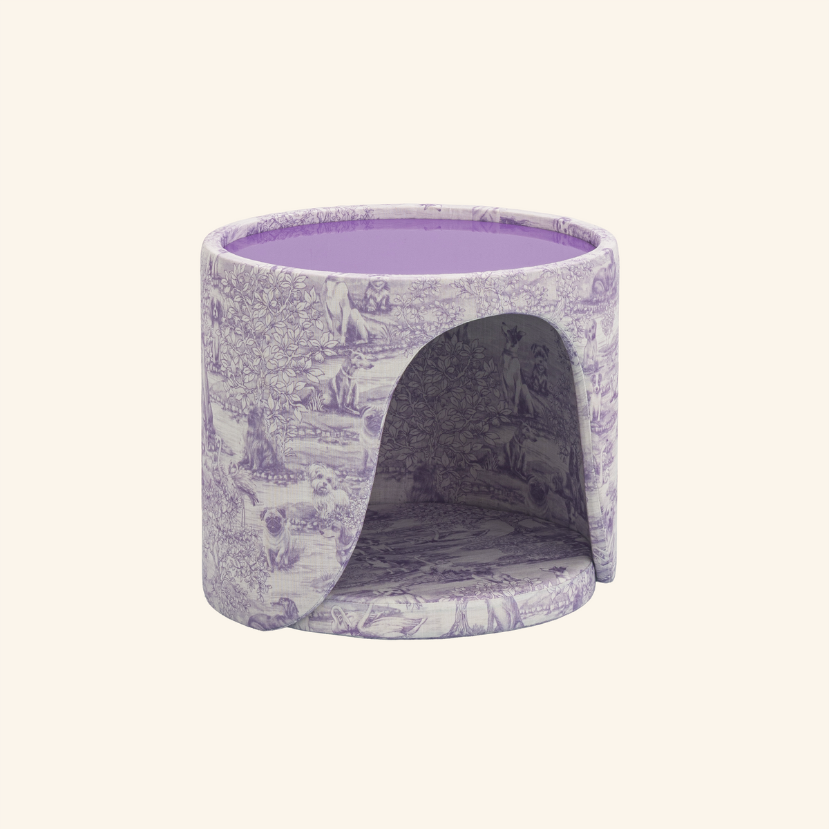 Pouf niche Joséphine sans coussin, toile de Jouy lilas