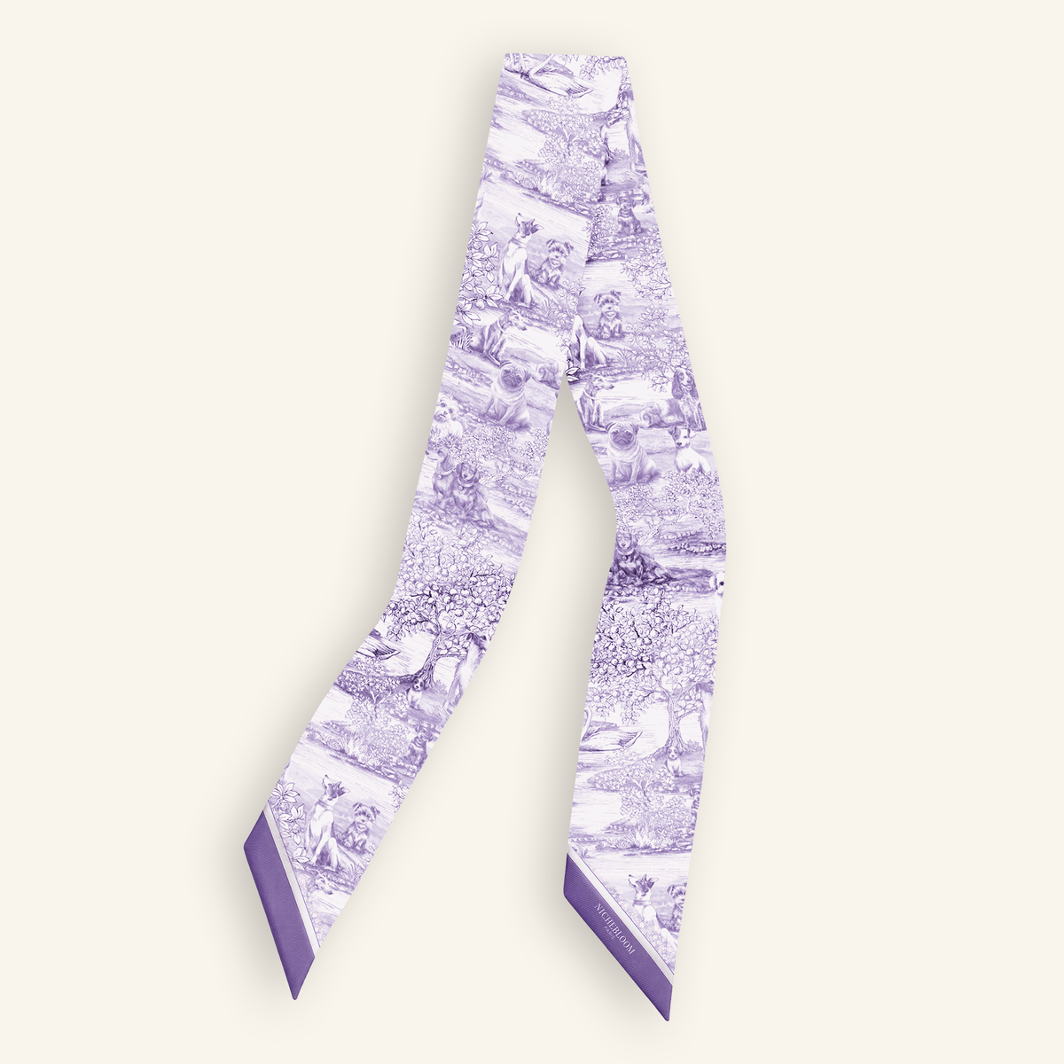 Cinta de sarga de seda Joséphine extendida, toile de Jouy lila#Couleur_Lilas