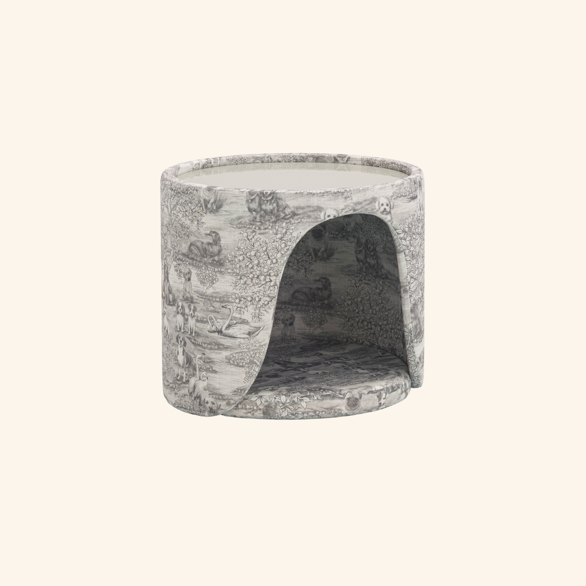 Pouf niche Napoléon sans coussin, toile de Jouy grise