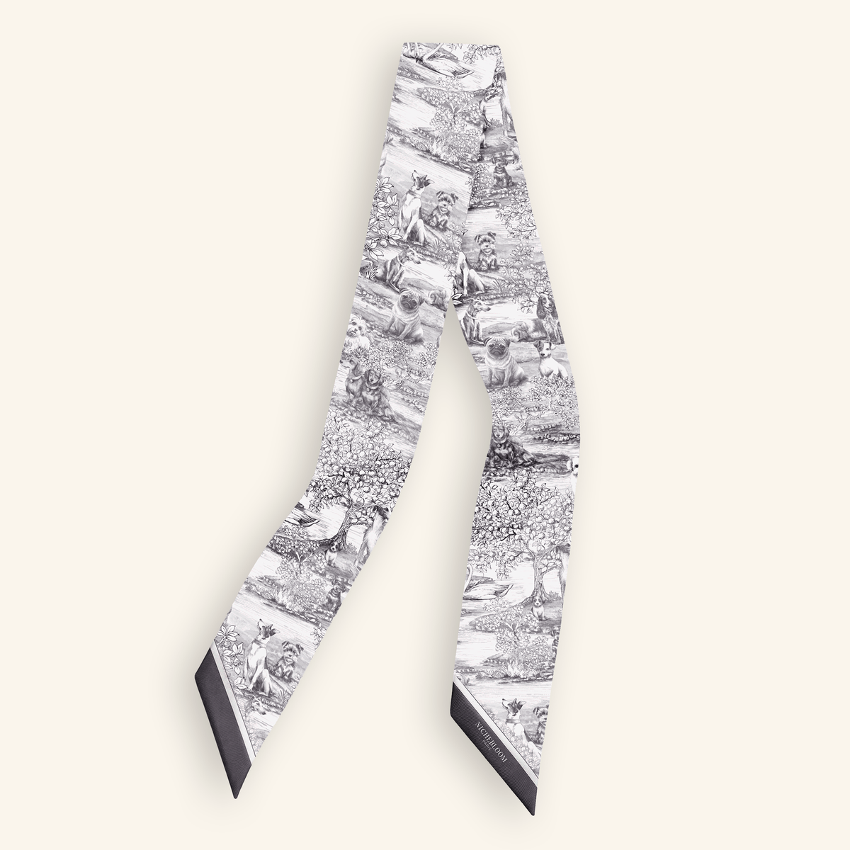 Cinta de sarga de seda Napoléon extendida, toile de Jouy gris#Couleur_Gris