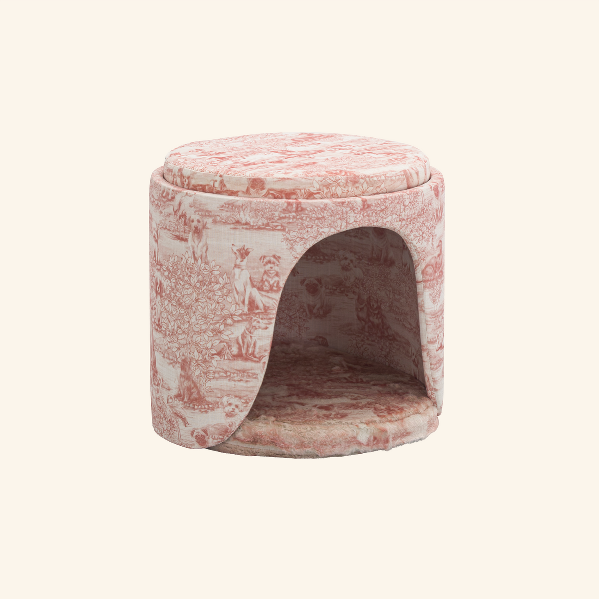 Pouf niche Bonnie avec coussin, toile de Jouy rouge