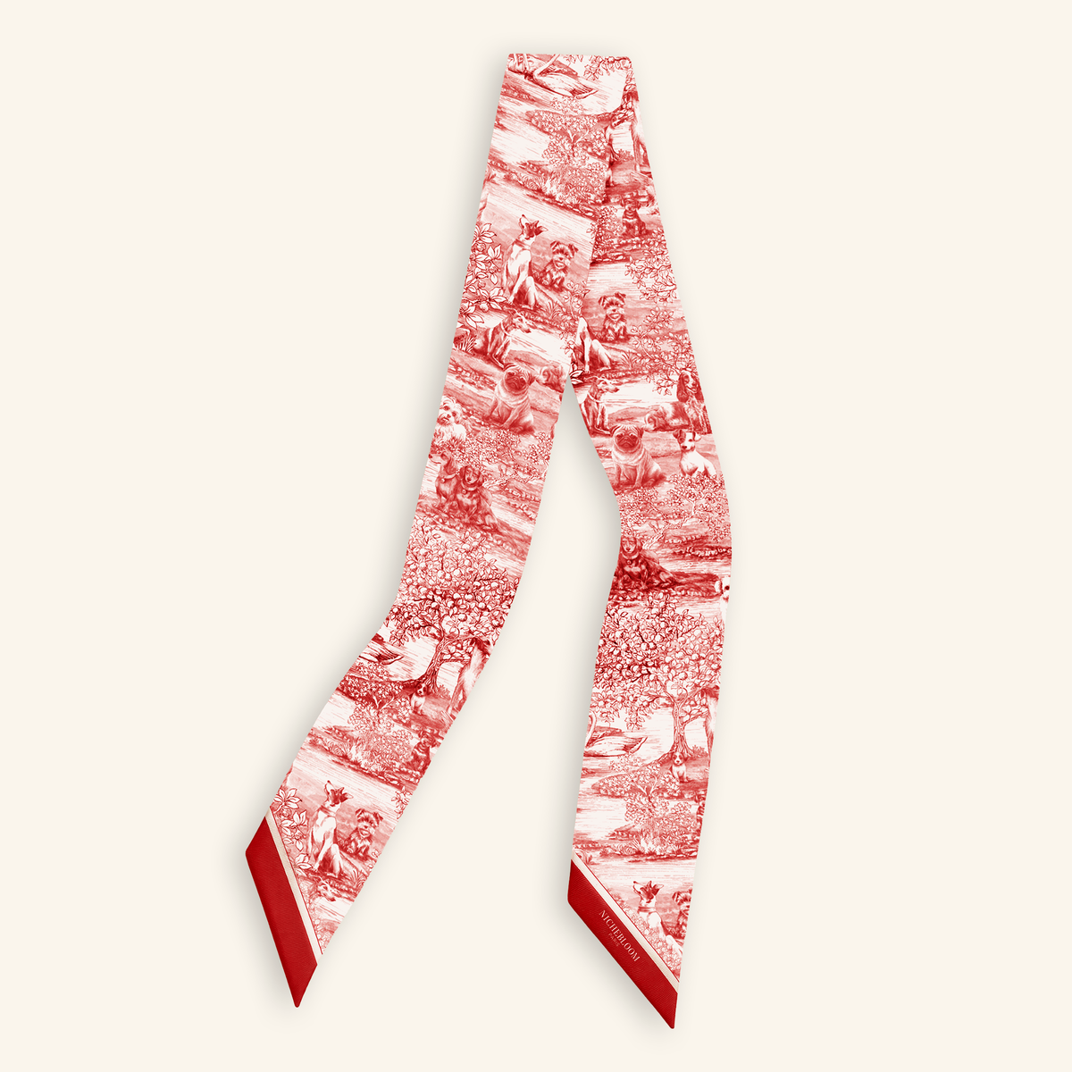 Ruban en twill de soie Bonnie à plat, toile de Jouy rouge#Couleur_Rouge