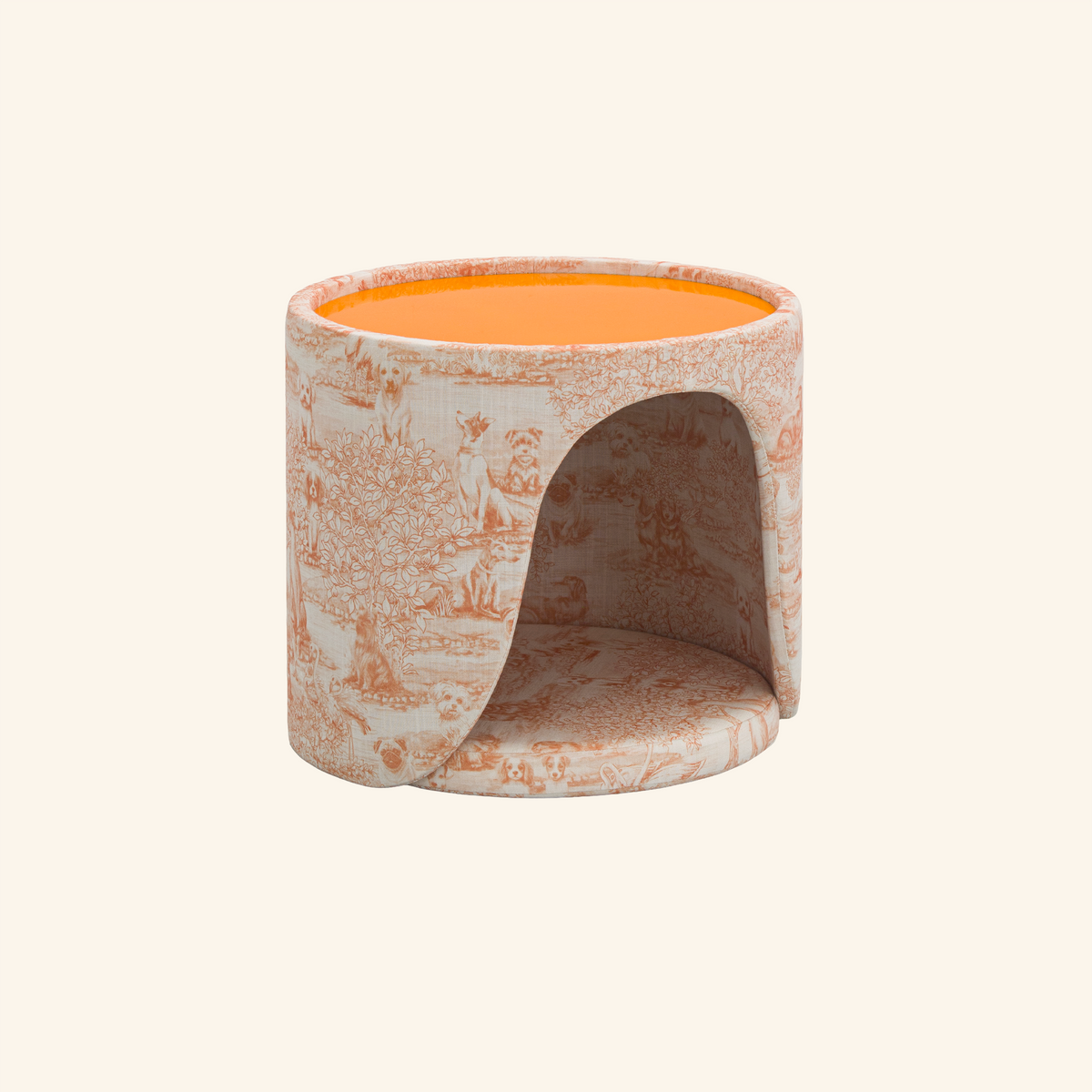 Pouf niche César sans coussin, toile de Jouy orange