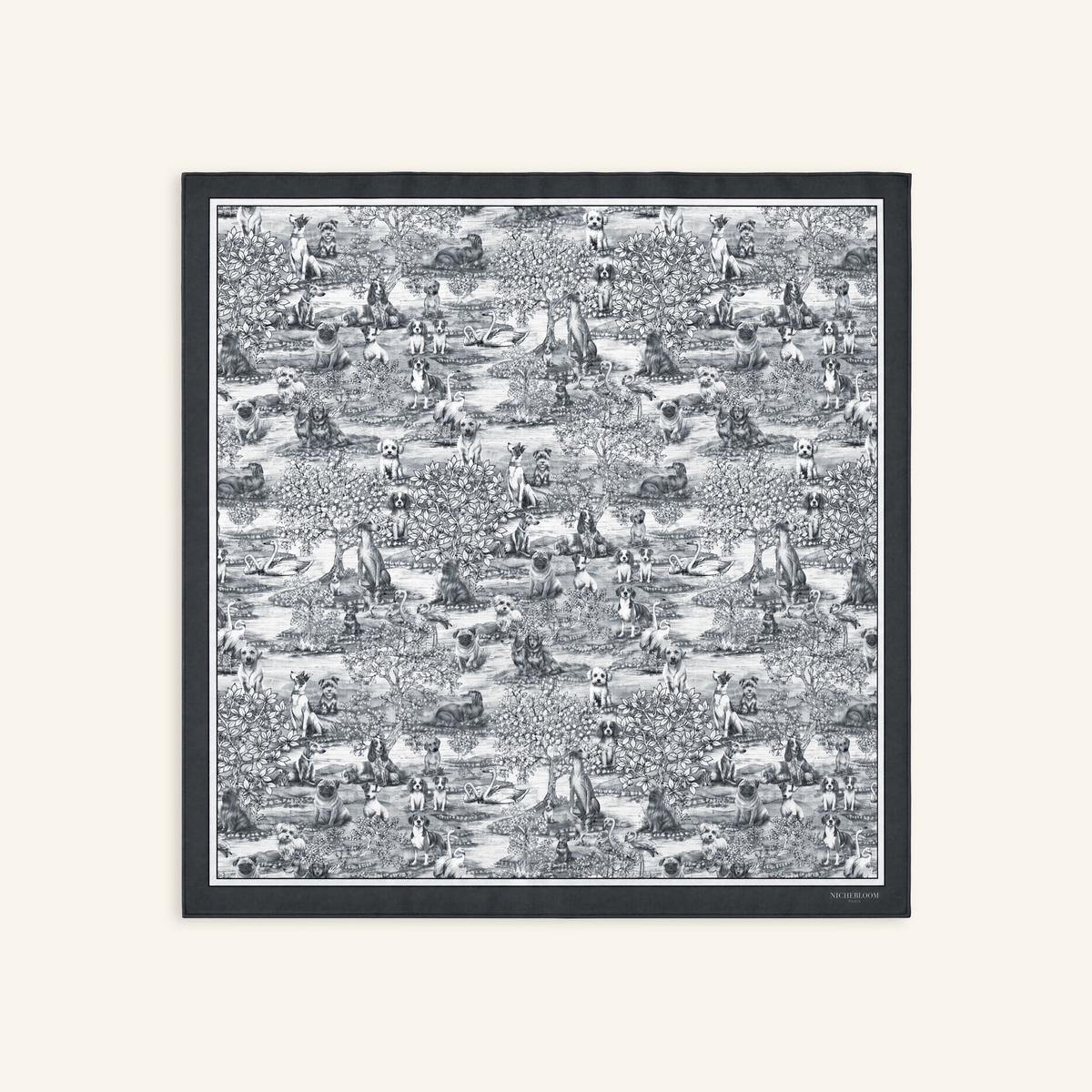 Bandana de seda Napoléon extendido, toile de Jouy gris#Couleur_Gris