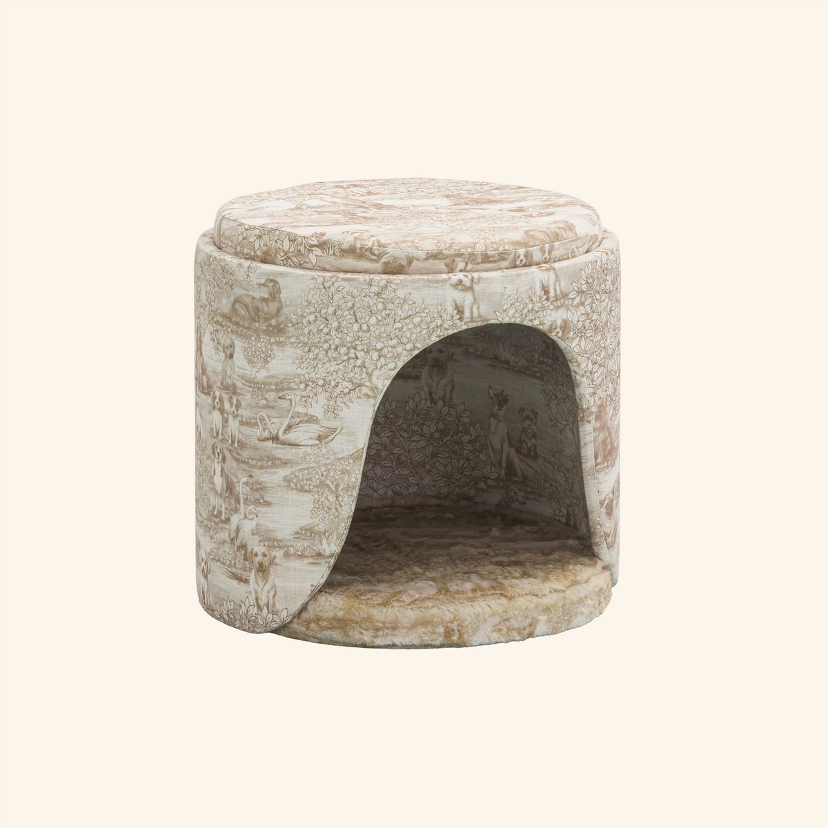 Rosalie pouf dog bed with cushion, gold toile de Jouy#Couleur_Or