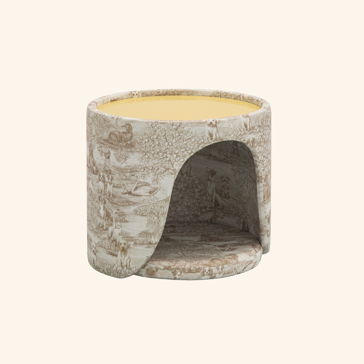 Pouf niche Rosalie sans coussin, toile de Jouy or